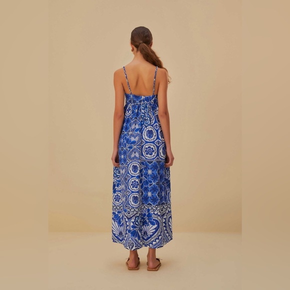 NWT FARM Rio Blue Tile Dream Sleeveless Maxi Dress Size Large - Picture 3 of 12